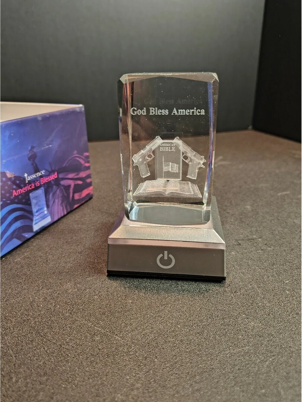 Jassence America is Blessed LED Light with Crystal Block and Base